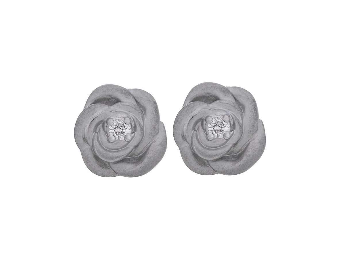 .05ct. t.w. Diamond Rose Flower Earrings in Sterling Silver
