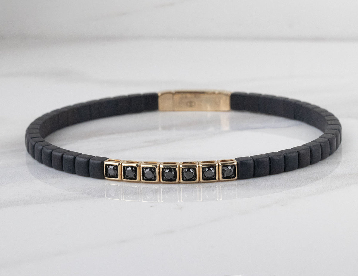 2/5ct. t.w. Black Diamond Flexie Bangle Bracelet in Titanium and 14K Yellow Gold