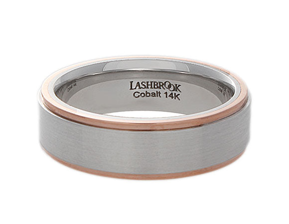 7mm Comfort Fit Men's Wedding Band in Cobalt Chrome and 14K Rose Gold