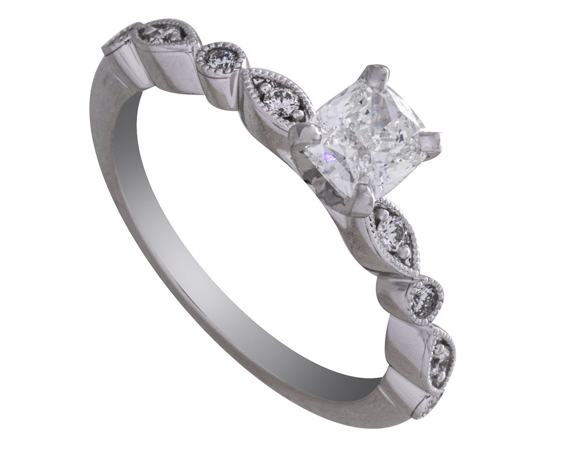 7/8ct. t.w. Cushion Cut Diamond Engagement Ring in 14K White Gold