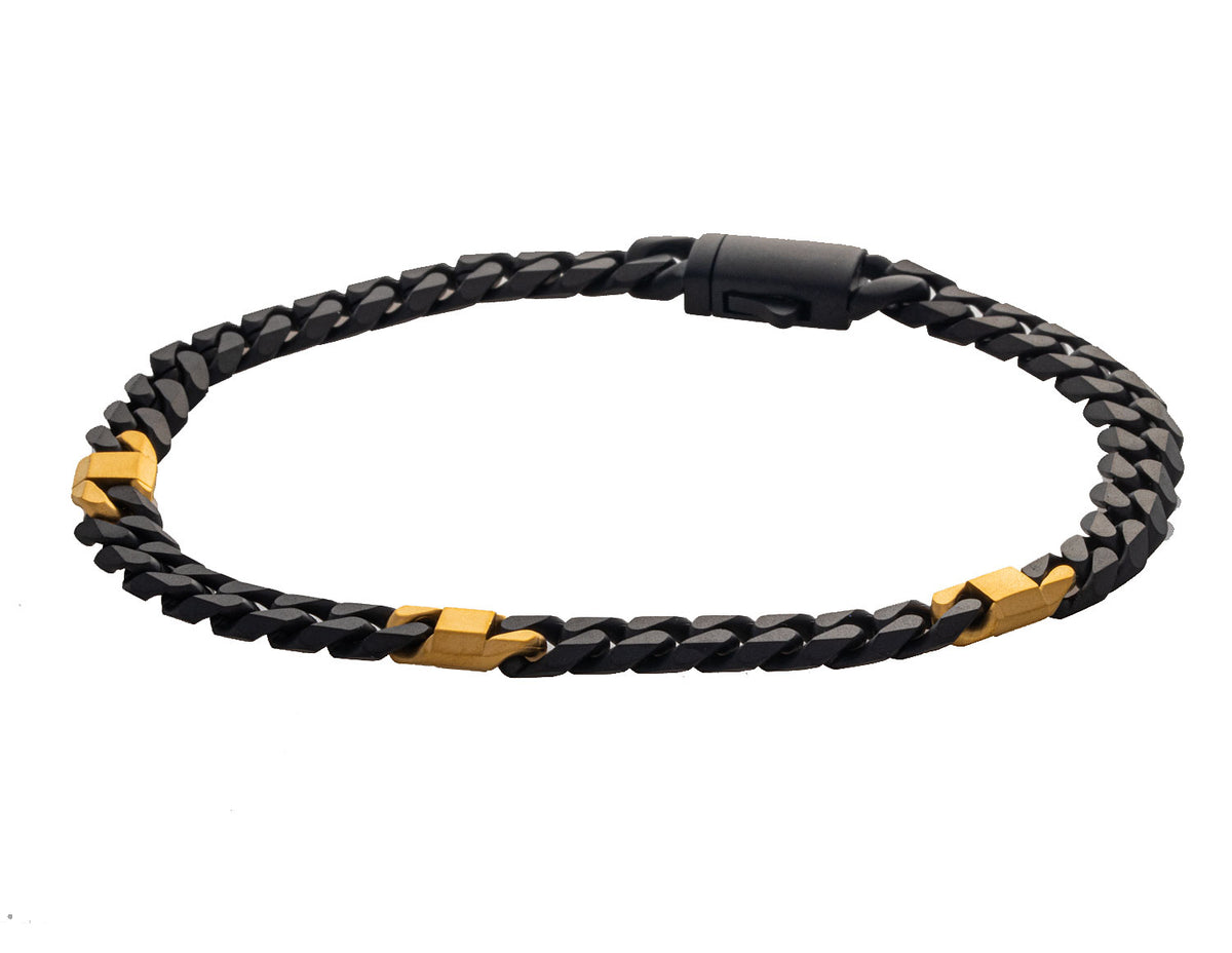 8" Stainless Steel Black and Gold Matte Curb Bracelet