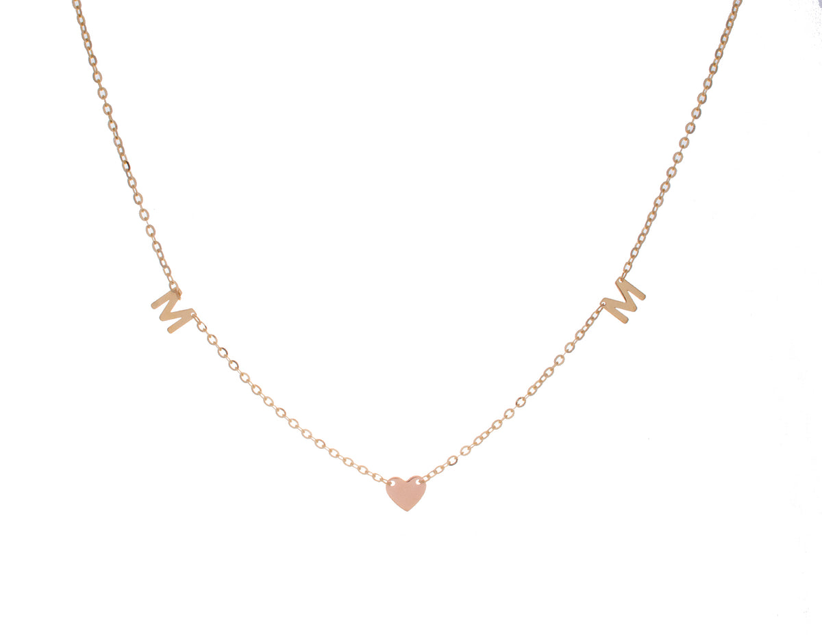Pink Enamel Heart "Mom" Necklace in 14K Yellow Gold