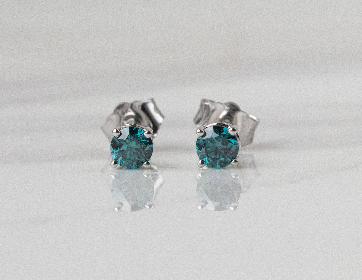 3/4ct. t.w. Blue Diamond Stud Earrings in 14K White Gold