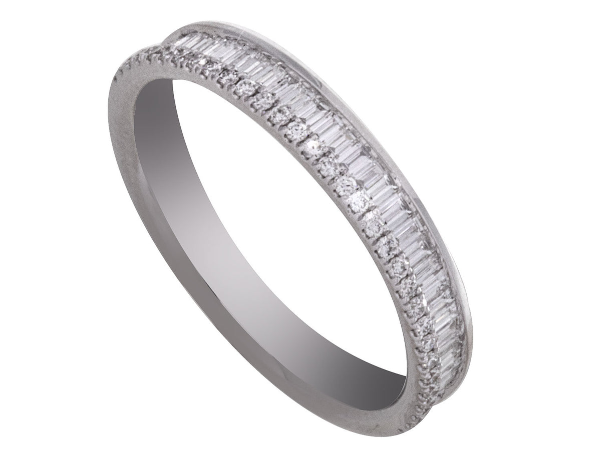 1/2ct. t.w. Baguette and Round Diamond Fashion Ring in 14K White Gold