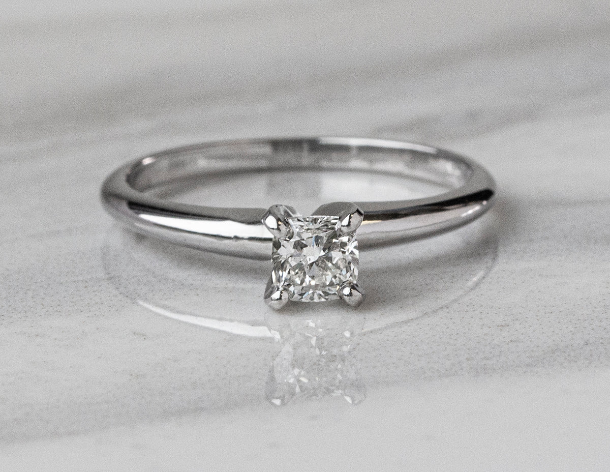 2/5ct. Cushion Cut Solitaire Diamond Engagement Ring in 14K White Gold