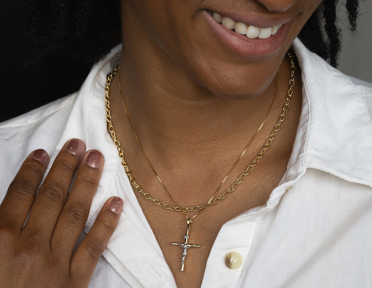 Crucifix Pendant in 14K Yellow and White Gold