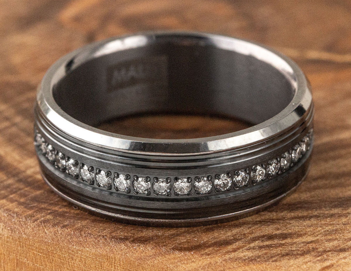 1/3ct. t.w. Diamond Men's Wedding Band in Grey Tantalum and Black Titanium