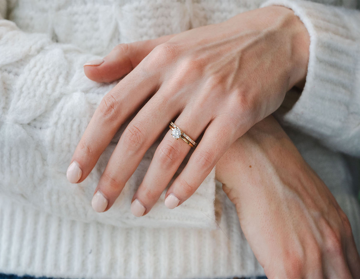 3/4ct. t.w. Round Cut Newborn Lab Created Diamond Hidden Halo Engagement Ring in 14K Yellow Gold