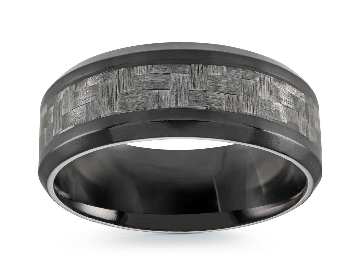 7mm Carbon Fiber Inlay Wedding Band in Black Tantalum