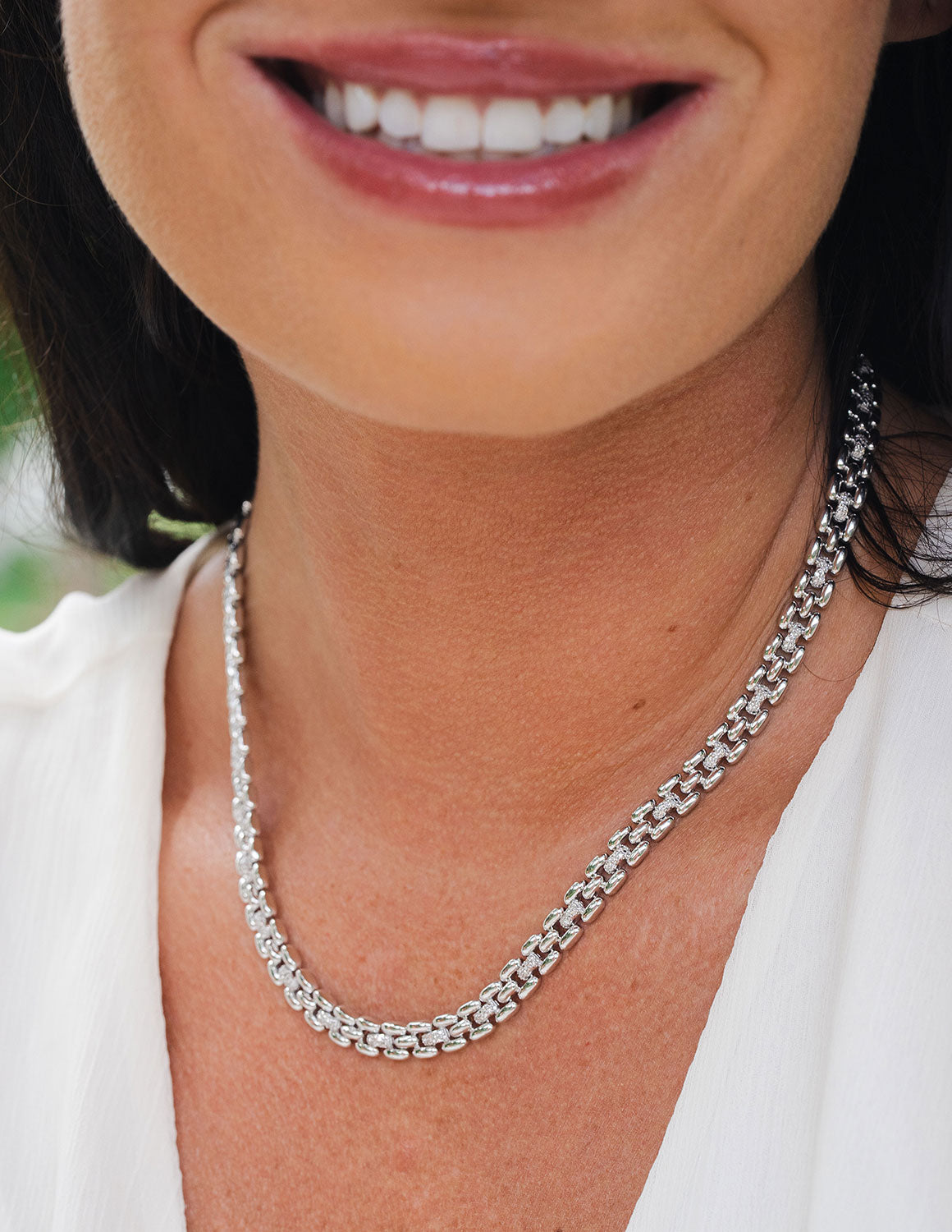 1/4ct. t.w. Diamond Panther Link Necklace in Sterling Silver