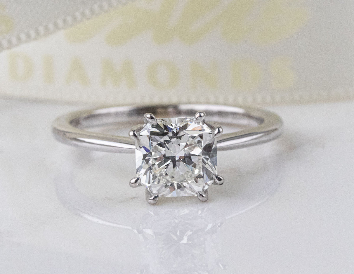 1.54ct. Kessler Square Radiant Cut Solitaire Engagement Ring in 14K White Gold