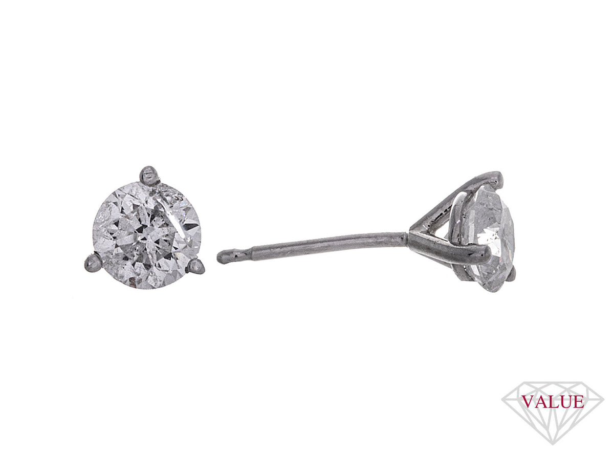 1ct. t.w. Martini 3-Prong Diamond Stud Earrings in 14K White Gold