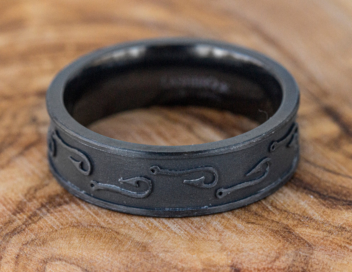 Fish Hook Wedding Ring in Black Zirconium