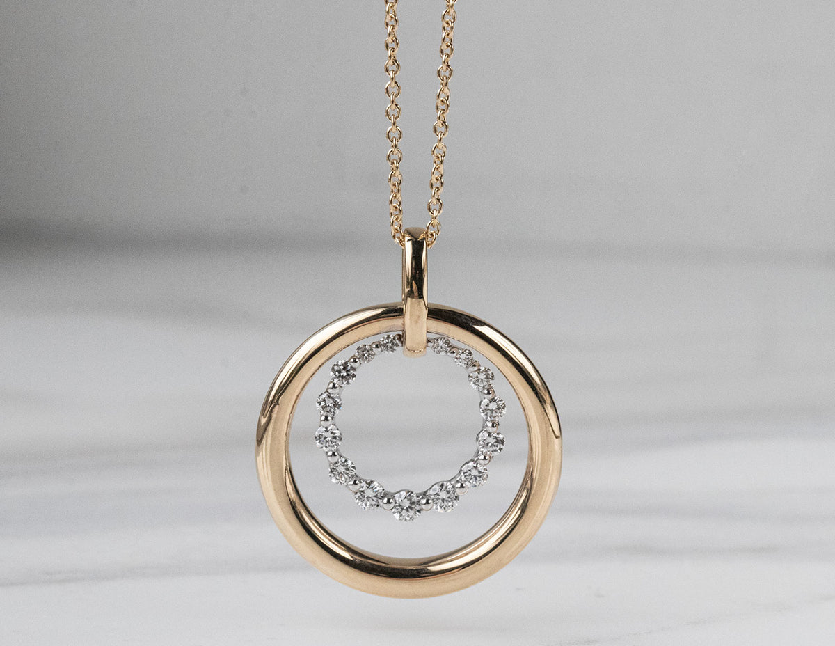 2/5ct. t.w. Diamond Double Circle Pendant in 14K Yellow and White Gold