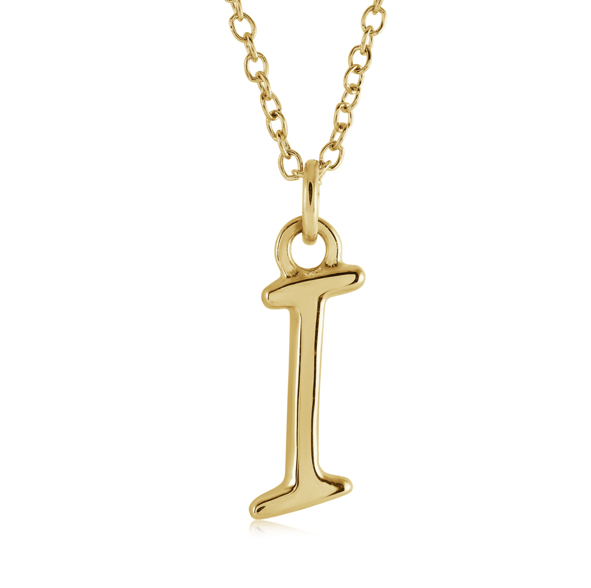 18" Gold Ion-Plated Stainless Steel Cursive Initial "I" Pendant