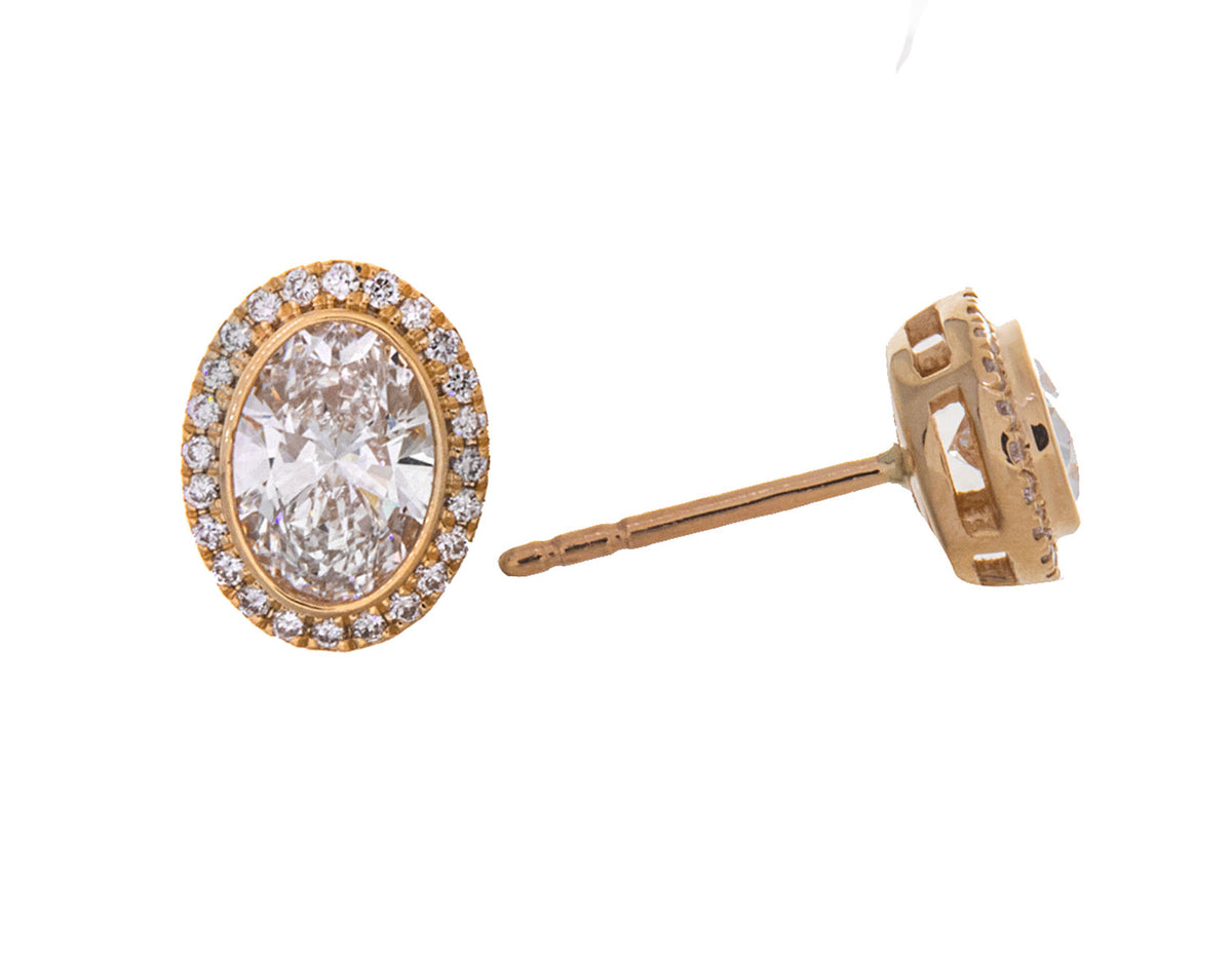1 5/8ct. t.w. Oval Cut Newborn Lab Created Diamond Halo Earrings in 14K Yellow Gold
