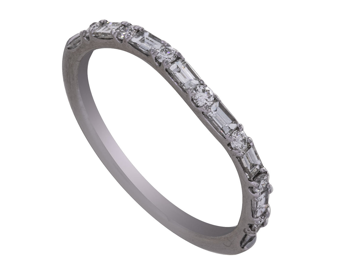 1/2ct. t.w. Round and Baguette Chevron Anniversary Ring in 14K White Gold