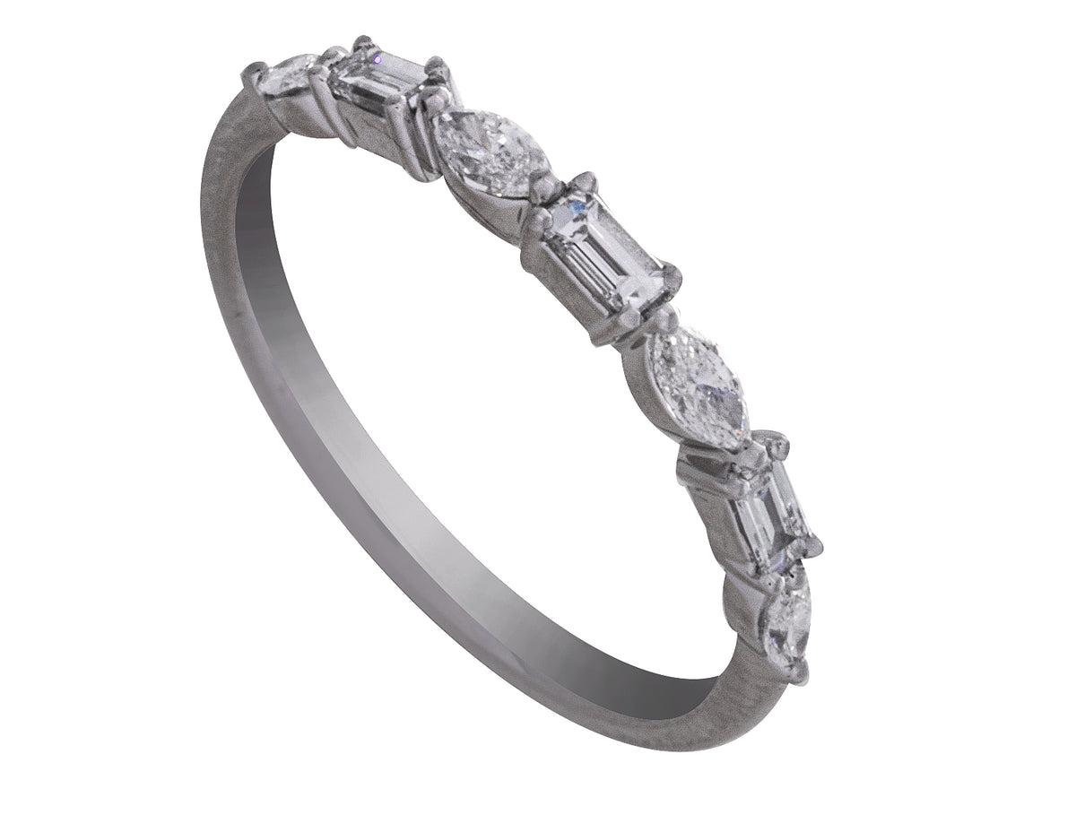 1/3ct. t.w. Marquise and Baguette Diamond Fashion Ring in 14K White Gold