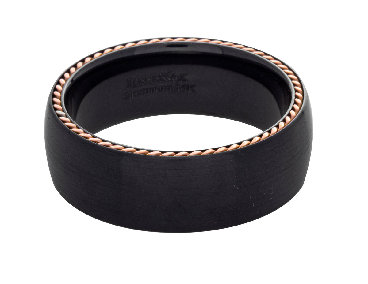 Black Zirconium and 14K Rose Gold Wedding Ring