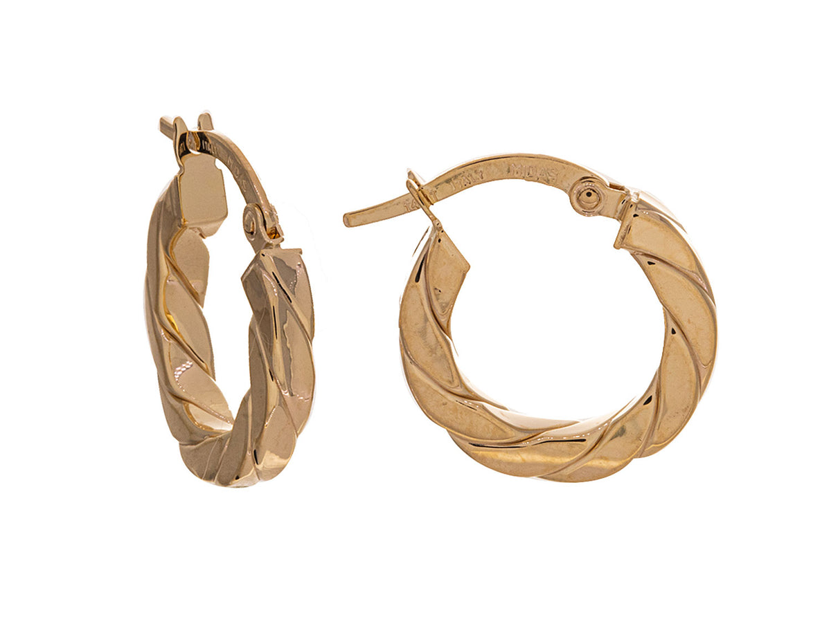 10mm Twist Square Tube Hoop Earrings in 14K Yellow Gold