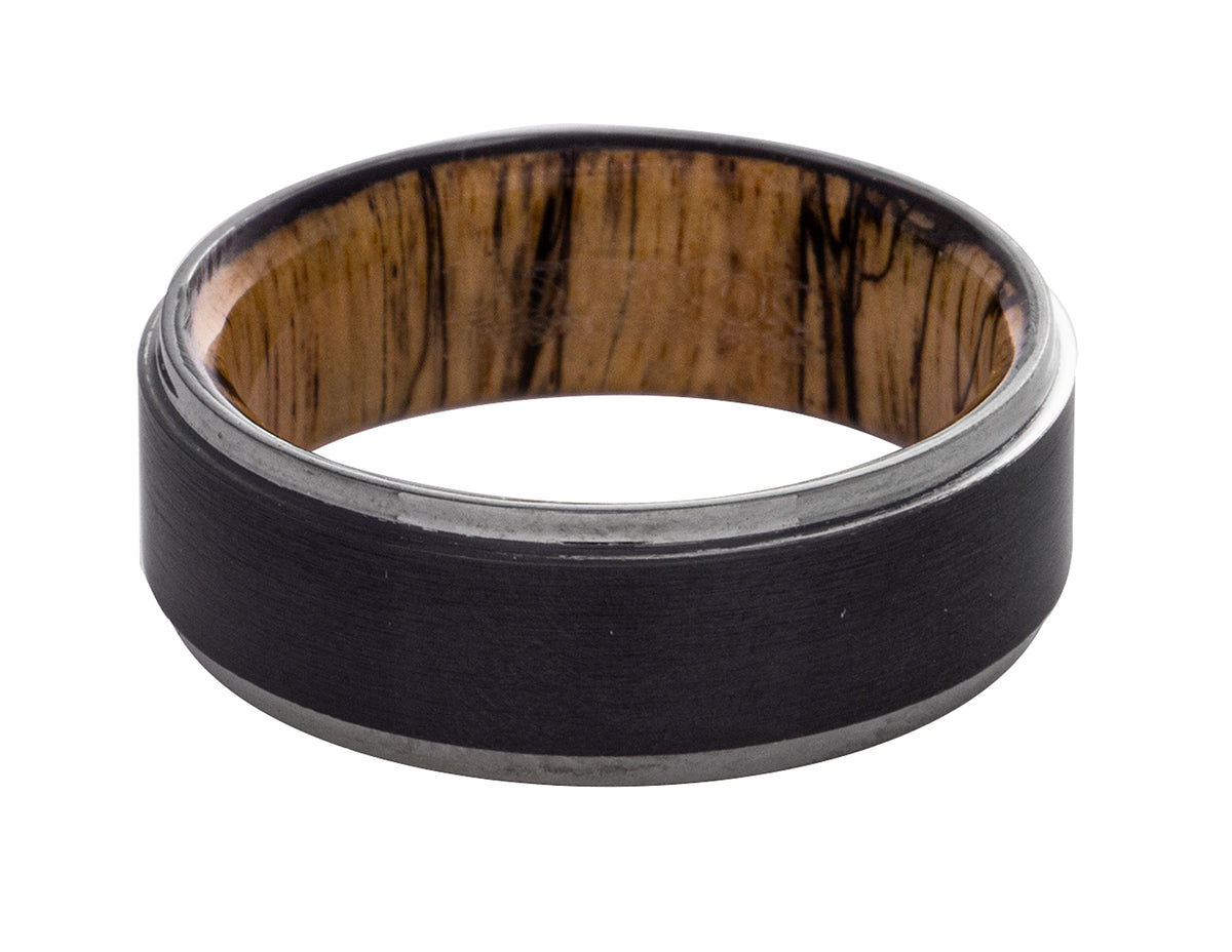 Black Zirconium and Spalted Tamarind Wedding Ring