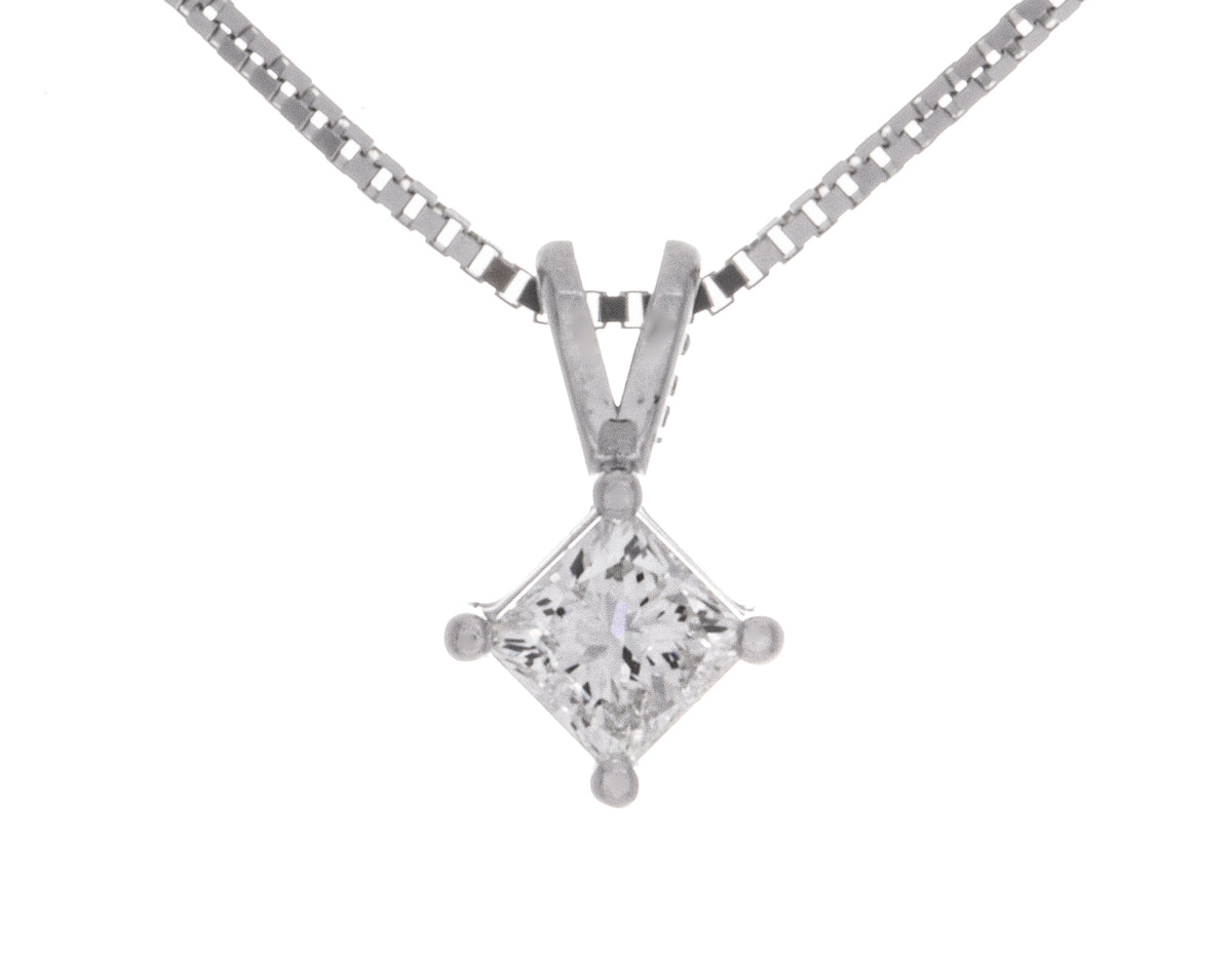 2/5ct. Princess Diamond Solitaire Pendant in 14K White Gold