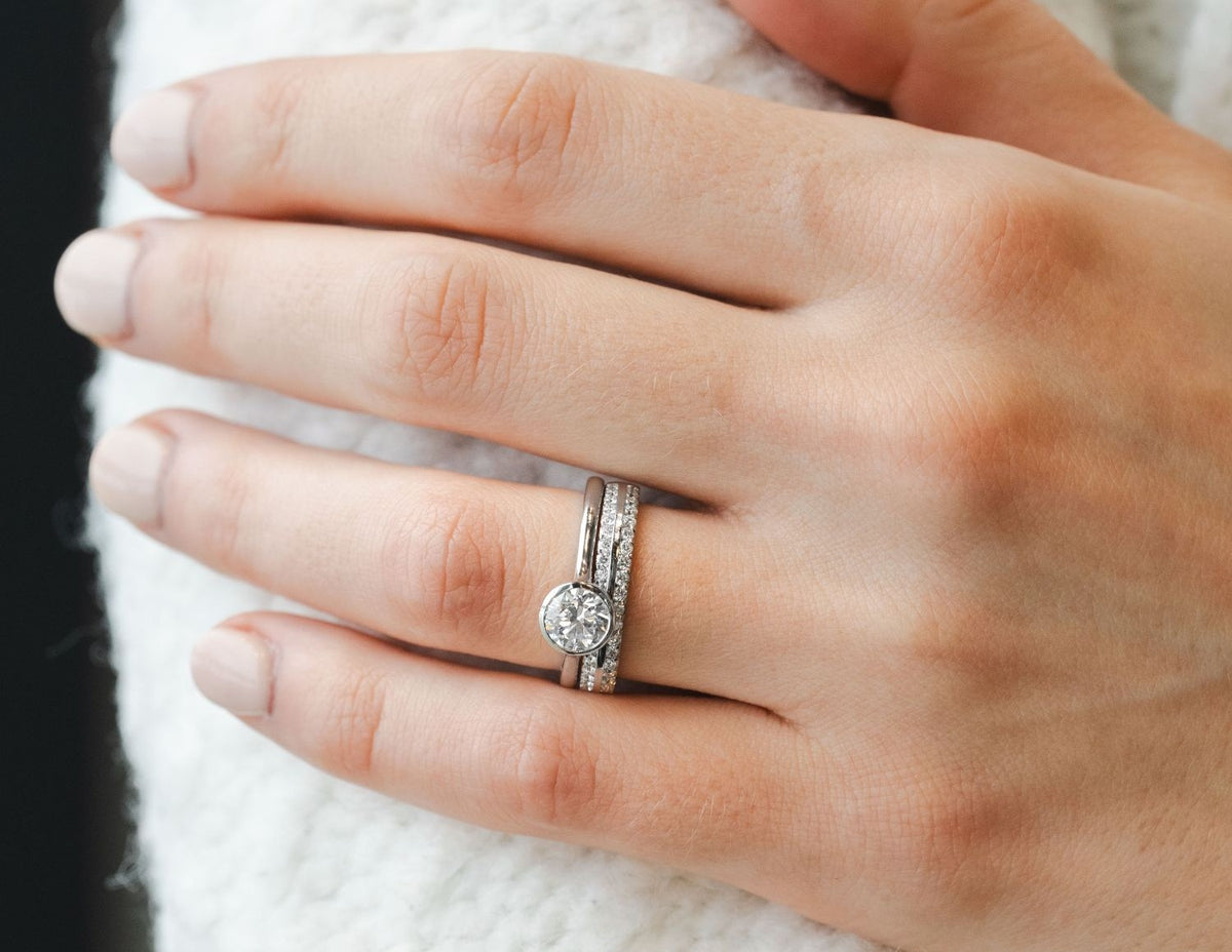 3/4ct. Round Cut Newborn Lab Created Diamond Bezel Engagement Ring in 14K White Gold