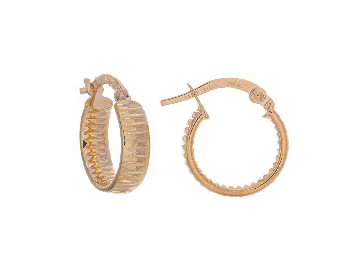 10mm Diamond Cut Oval Tube Hoop Earrings in 14K Yellow Gold