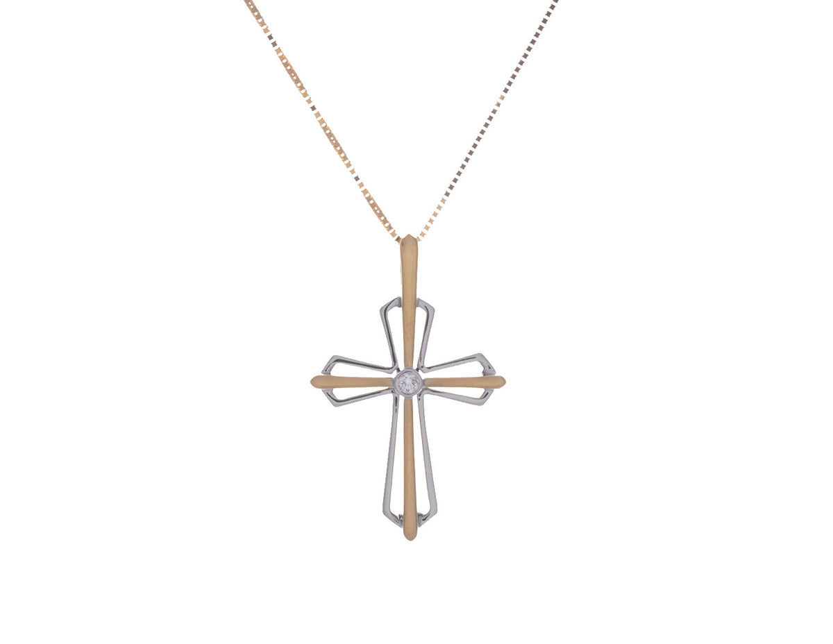 .04ct. Diamond Cross Pendant in 10K Yellow and White Gold