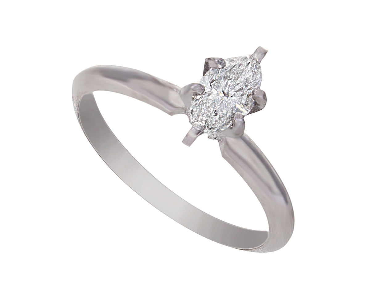 1/2ct. Marquise Cut Solitaire Engagement Ring in 14K White Gold