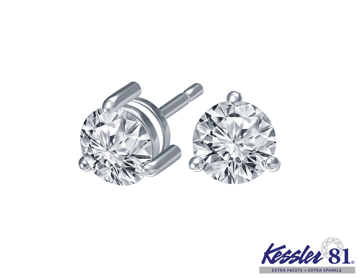 1/7ct. t.w. Kessler 81 Round Diamond Stud Earrings in 14K White Gold