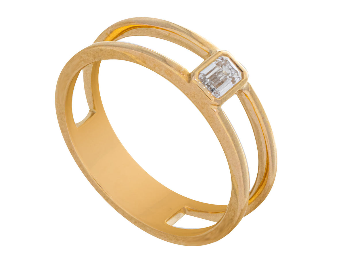 1/5ct. Emerald Cut Newborn Lab Created Bezel Diamond Fashion Ring in 14K Yellow Gold