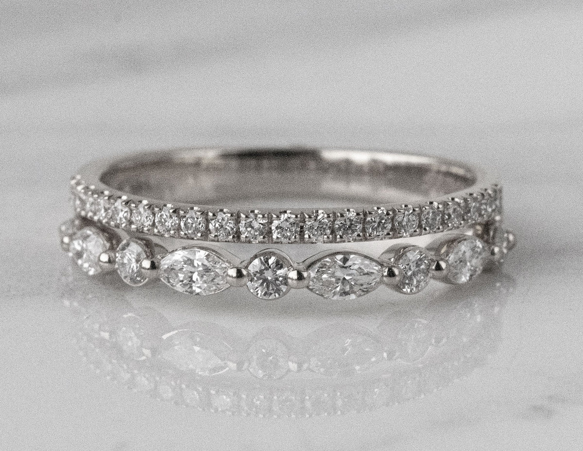 1/2ct. t.w. Marquise and Round Diamond Anniversary Ring in 14K White Gold