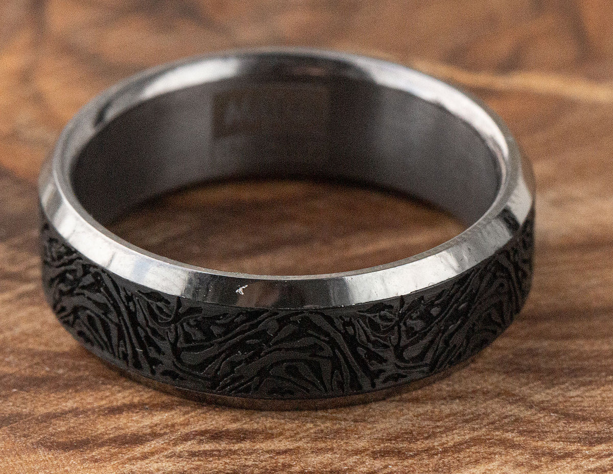 7mm Men's Wedding Band in Grey Tantalum and Black Carbon Fiber