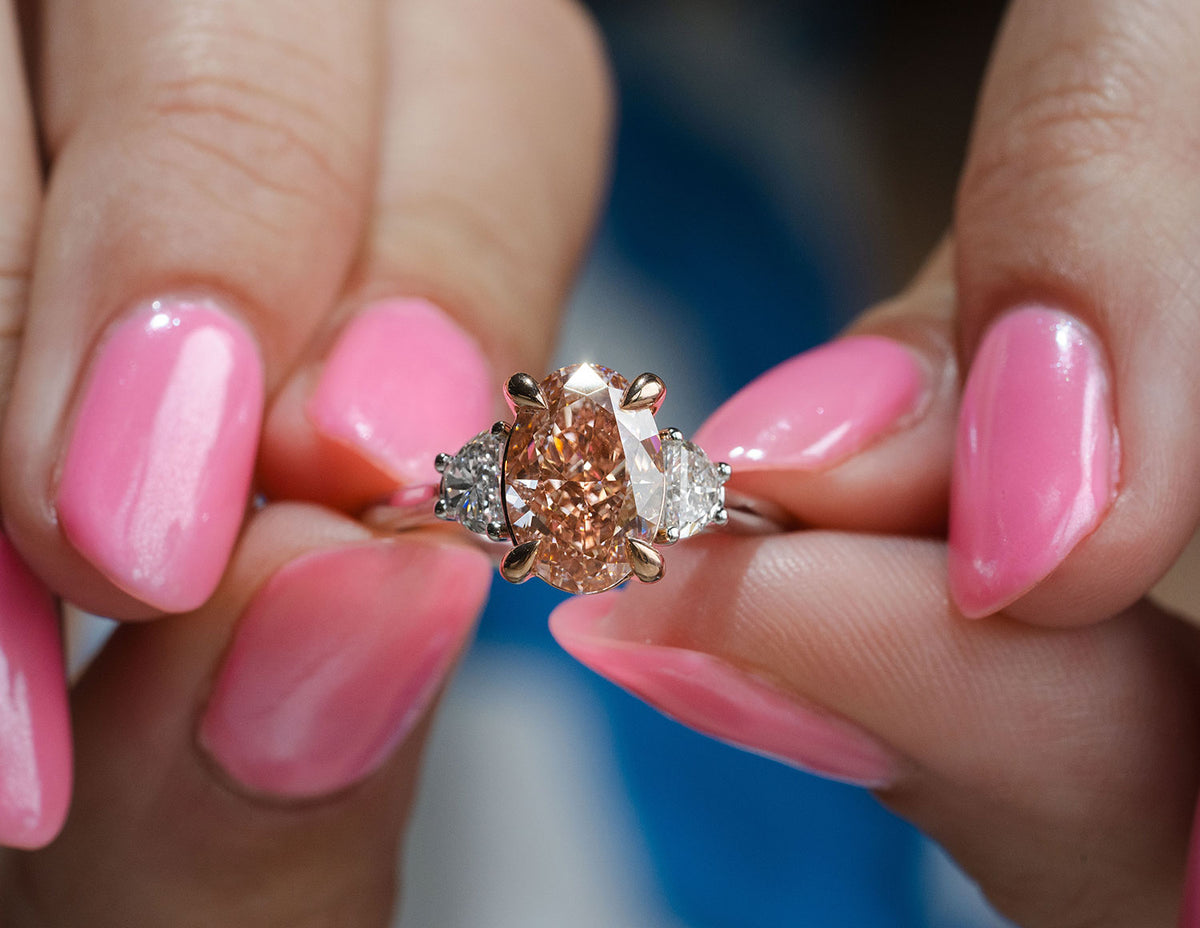 3 5/8ct. t.w. Pink Oval Cut Newborn Lab Created Engagement Ring in 14K White and Rose Gold
