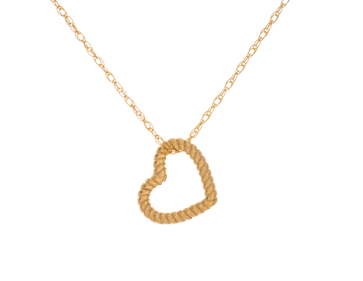 18" Open Heart Twist Rope Pendant in 14K Yellow Gold