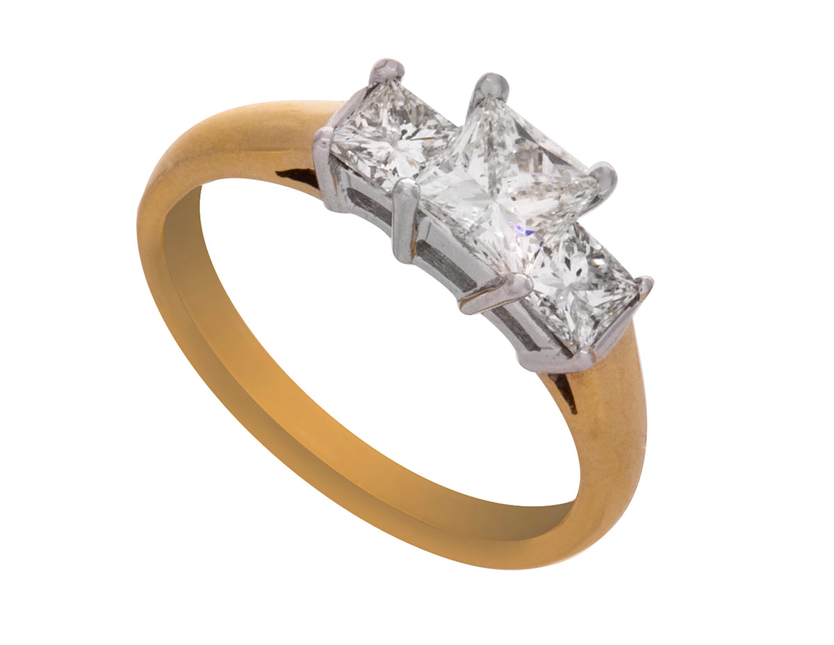 1 1/3ct. t.w. 3-Stone Diamond Engagement Ring in 18K Yellow and White Gold