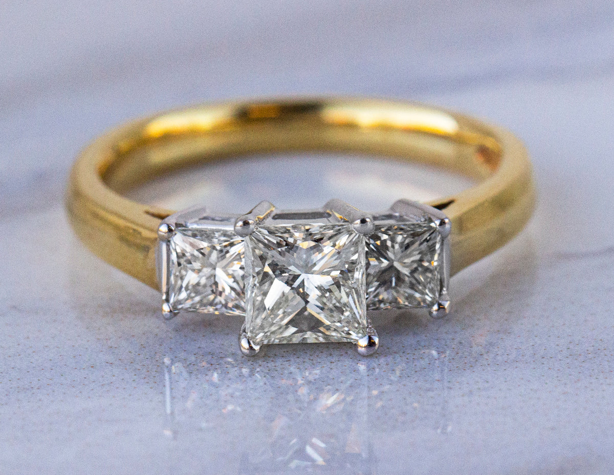 1 1/3ct. t.w. 3-Stone Diamond Engagement Ring in 18K Yellow and White Gold