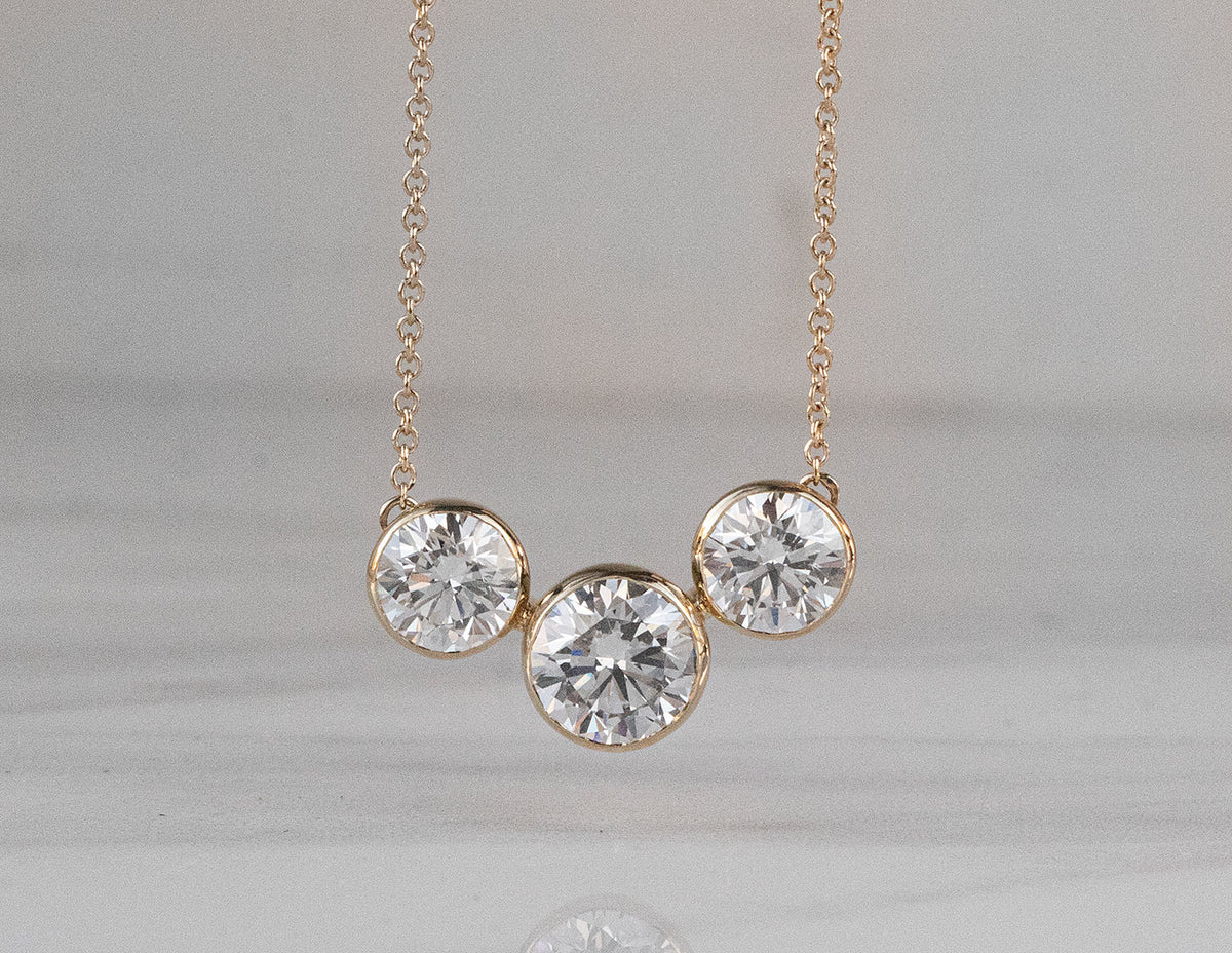 2 1/5ct. t.w. Newborn Lab Created Diamond 3-Stone Bezel Pendant in 14K Yellow Gold