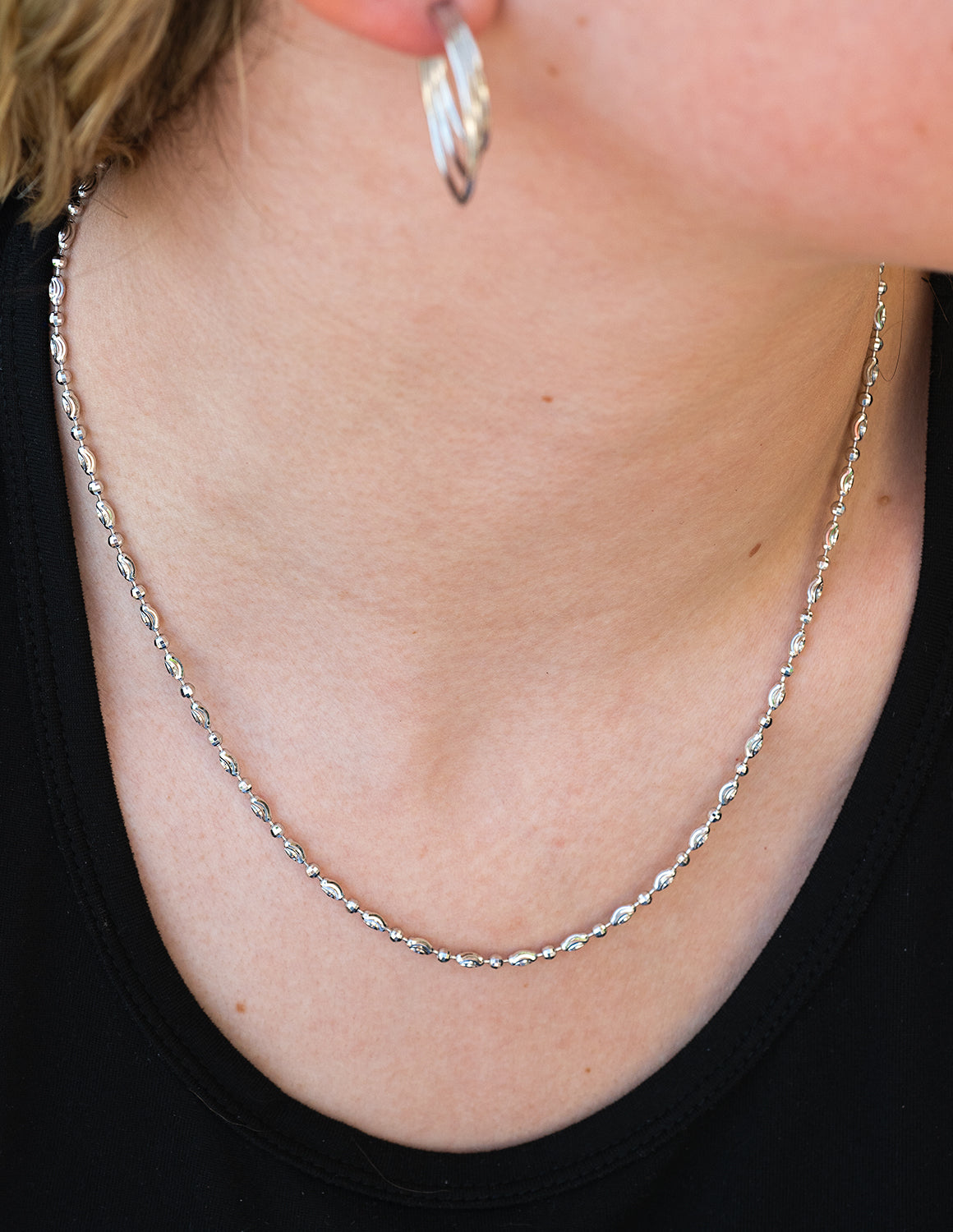 18" Diamond Cut Bead Necklace in Sterling Silver