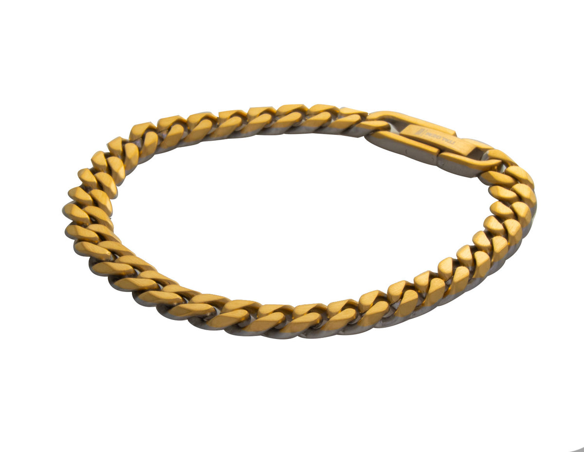 Stainless Steel/Gold-IP Matte Curb Link Chain Bracelet