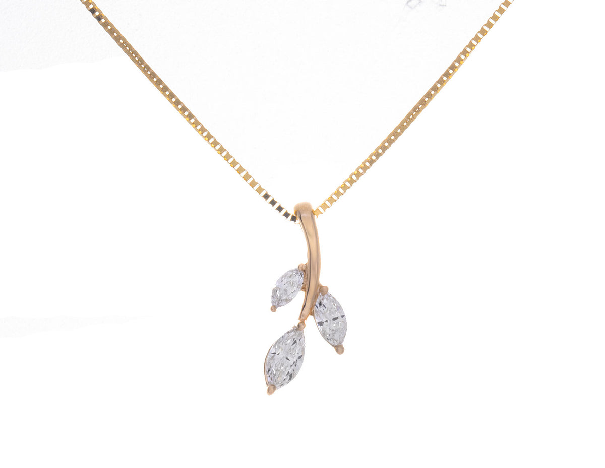 1/2ct. t.w. Marquise Cut Newborn Lab Created Diamond Leafy Fashion Pendant in 14K Yellow Gold
