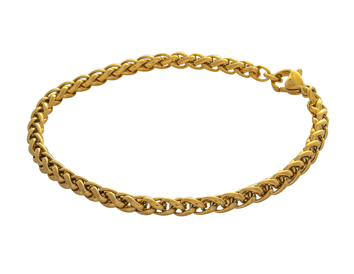 Stainless Steel/Gold-IP Polished Wheat Chain Bracelet