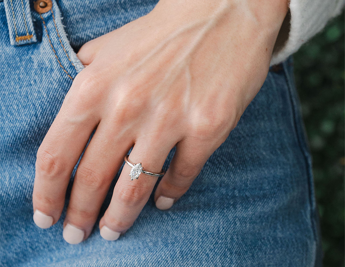 3/4ct. t.w. Marquise Cut Newborn Lab Created Diamond Hidden Halo Engagement Ring in 14K White Gold