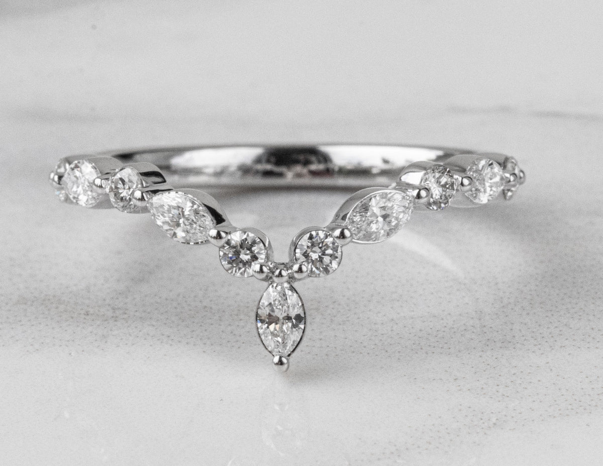 1/2ct. t.w. Marquise and Round Chevron Diamond Wedding Ring in 14K White Gold