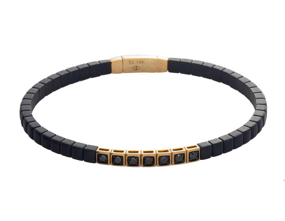 2/5ct. t.w. Black Diamond Flexie Bangle Bracelet in Titanium and 14K Yellow Gold