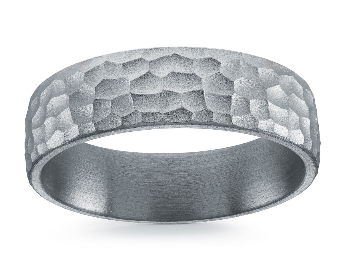 7mm Hammered Wedding Band in Grey Tantalum