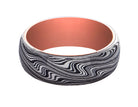 Damascus Steel Marble and 14K Rose Gold Men's Wedding Ring