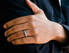 Damascus Steel Wedding Band with Meteorite Inlay