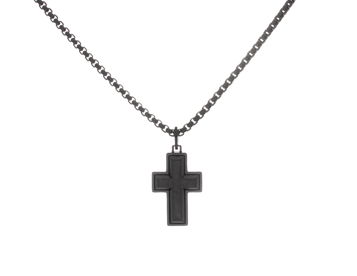 22" Gun Metal Ion-Plated Stainless Steel Brushed Cross Pendant